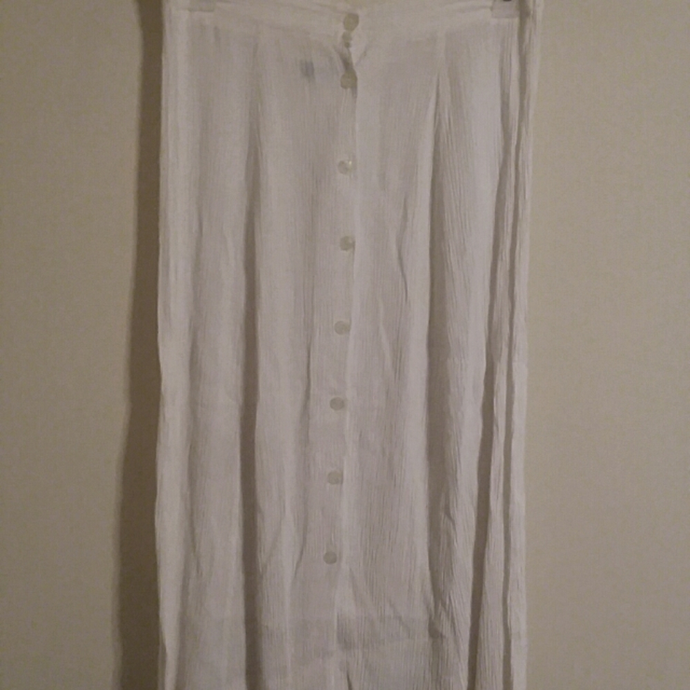 White gauze button front midi skirt